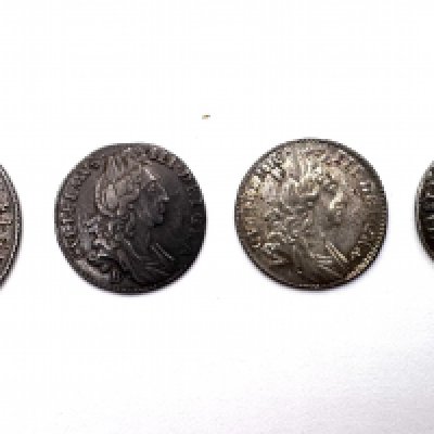 GREAT BRITAIN, William III, X3 Shilling 1696. 5.87 grams. 1 Bristol mint, shilling, Florin 1696 standard harp.