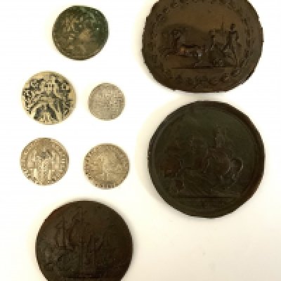 A mixed lot to include copy Italian states coinage, 3 copper panels etc. (A)