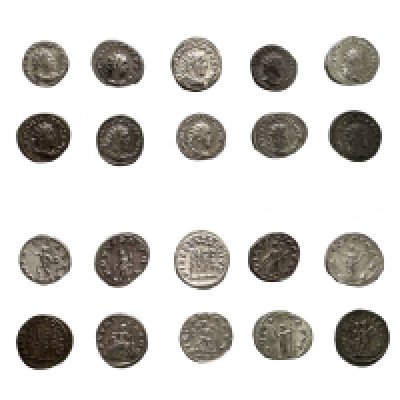Roman Empire, Silver, Antoninianus of Trebonianus Gallus Coinage. 10 examples with various designs.
