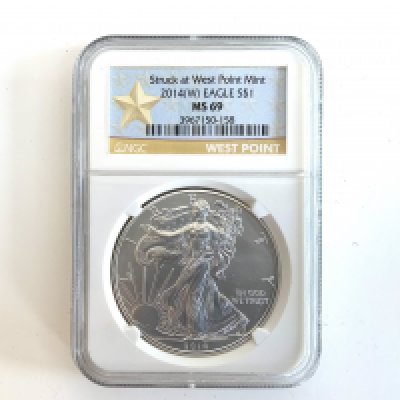 2014 days American Eagle One ounce fine Silver Proof Coin West Point Mint, NGC Graded MS69. (A)