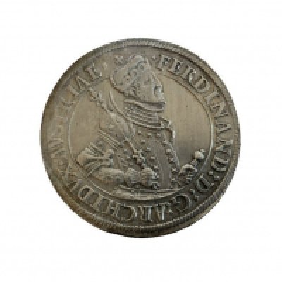 Archduke Ferdinand, 1564-1595. Thaler, Crowned bust right, holding sword and scepter. Reverse: Crowned arms in Order chain. Light toning, EXF condition. 28.95g.