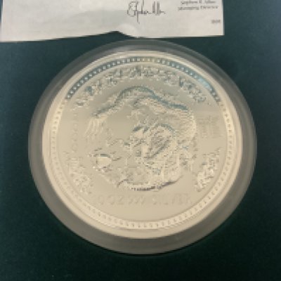 Perth Mint Australian 2000 Year of the Dragon 10 ounce fine silver coin. ($10)