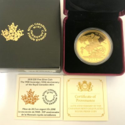 2018 20 Dollar fine silver coin, gold plated RCM Mint. (A)