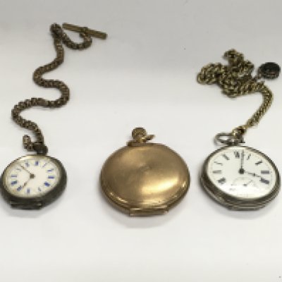 Three pocket watches including a silver cased example.