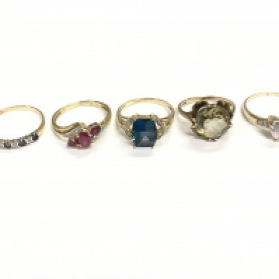 A collection of assorted 9ct gold rings set with various stones. 12.53g