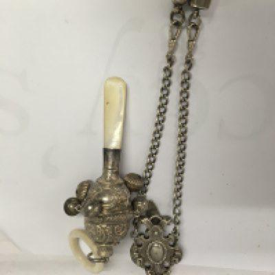 A child&#2013266057_s silver rattle and a Victorian chatelaine. NO RESERVE