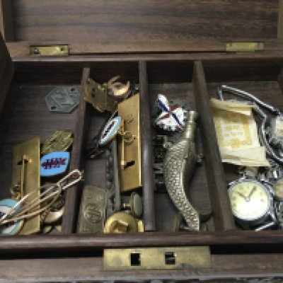 An Indian teak box and with contents including jewellery.