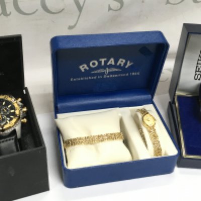 A boxed Seiko 50, Reef tiger mens watch , a ladies rotary boxed working. Postage category B