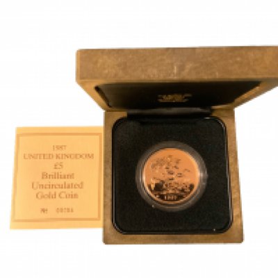 1987 Gold 5 Pound Coin Brilliant Uncirculated Boxed. No.08004