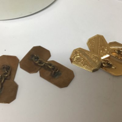 A pair of 18carat gold cufflinks weight 4g and one other pair of unmarked cufflinks.