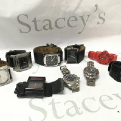 A Collection of used not working large black dice watches and other watches . Postage category A