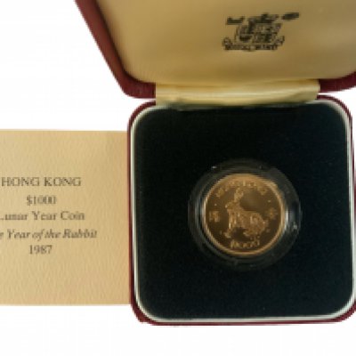 Royal Mint Issue 1987 Hong Kong $1000 gold coin, Year of the Rabbit.