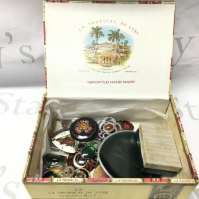 A box of enamel jewellery including four pieces of Masonic Jewellery . Postage category b