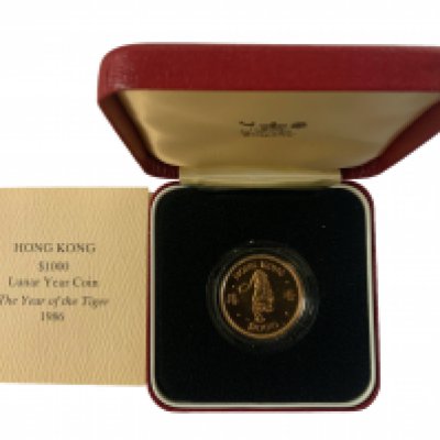 Royal Mint Issue 1986 Hong Kong $1000 gold coin, The Year of the Tiger.