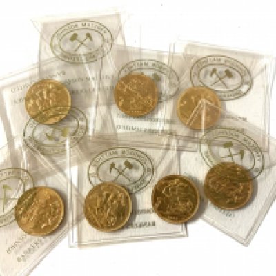 7 1982 full Queen Elizabeth II sovereigns, with Johnson Matthey coin pouches.