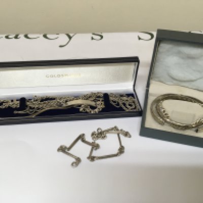 A Vintage silver watch chain necklace and bracelets