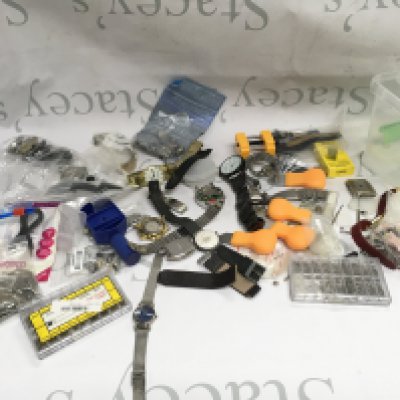 A collection of watch straps watches screws and other accessories Postage B