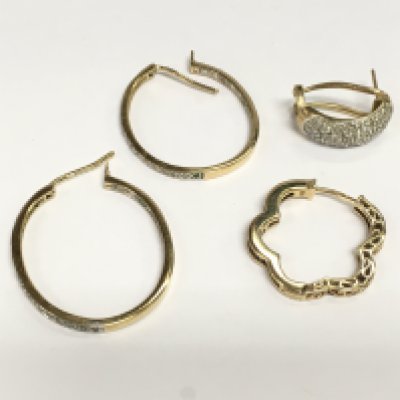 A small collection of 9ct gold earrings, total approx 8g. Shipping category A.