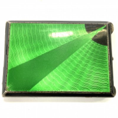 A small hallmarked silver and enamel art deco case. 5.8cm x 4.2cm