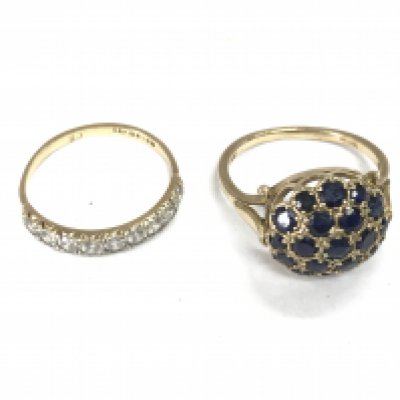 Two 9ct gold rings set with various stones. Size M and L. 4.06g Postage B