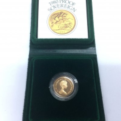 A 1980 gold proof sovereign. Shipping category A.