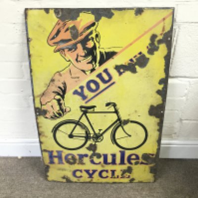 Enamel Advertising Sign 'You Buy A Hercules Cycle' 20 x 30 inches approximately