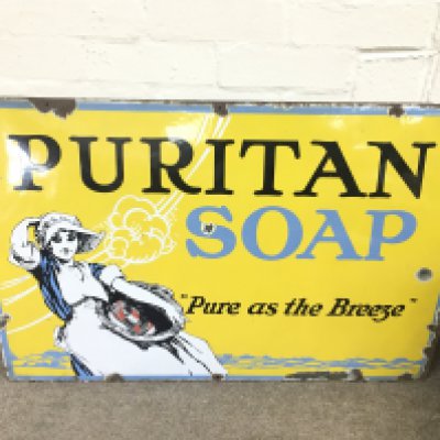 Puritan Soap' Enamel Sign 24 x 36 inches approximately