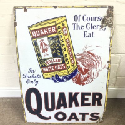 A 'Quaker Oats' enamel advertising sign 24 x 34 inches approximately