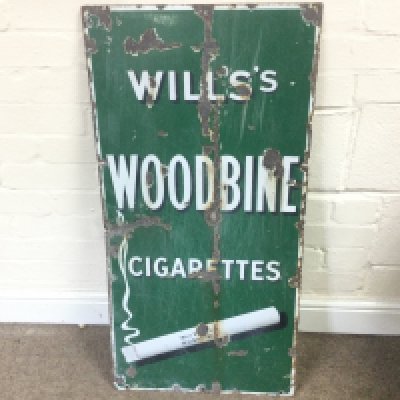 vintage Will's Woodbine Cigarettes enamel sign 18 x 36 approximately