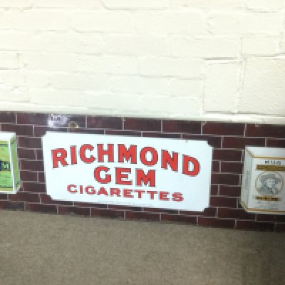 RICHMOND GEM CIGARETTES Enamel Sign Advertising 18 x 60 approximately
