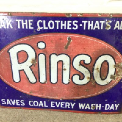 RINSO Saves Coal Every Wash Day Steel Enamel Advertising Sign 24 x 18 inches approximately