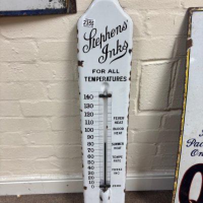 A vintage Stephen Inks enamel thermometer , this lot cannot be posted