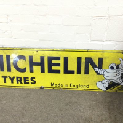 Michelin Tyres English Made Enamel Advertising Sign 57.5 x 16 inches approximately
