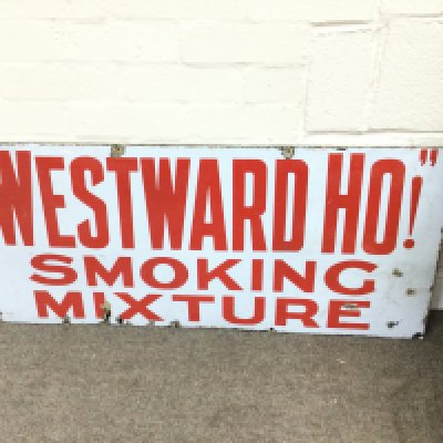 ENAMEL WESTWARD HO SMOKING MIXTURE SIGN 40 X 18 inches approximately