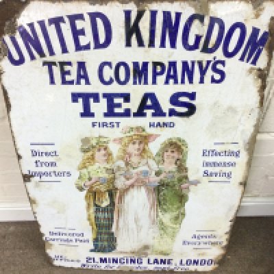UNITED KINGDOM TEA COMPANYS DELICIOUS TEAS ENAMEL SIGN 24 x 36 inches approximately