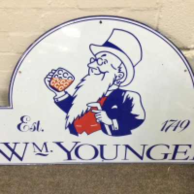 A vintage enamelled Wm Younger sign 36 x 24 inches approximately