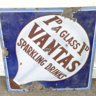 Enamel sign Vantas Sparkling Drinks 20 x19.5 inches approximately