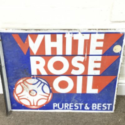 WHITE ROSE OIL FLANGED ENAMEL SIGN 22 x 18 inches approximately