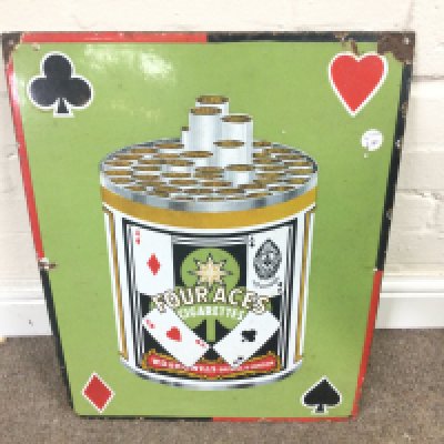 Vintage Four Aces Enamel Cigarette Sign 17 x 22 inches approximately