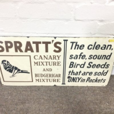 SPRATT'S BIRD SEED ENAMEL SIGN 24 x 12 inches