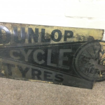 DUNLOP CYCLE TYRE ADVERTISE SIGN VINTAGE DOUBLE SIDED 29 x 14 inches approximately