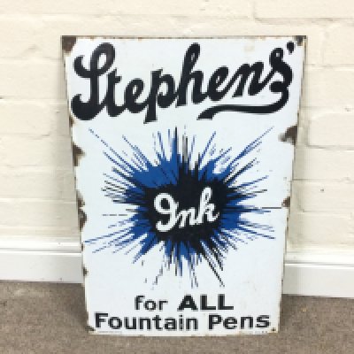 Stephens ink for all fountain pens enamel sign. 15.5 x 24 inches approximately