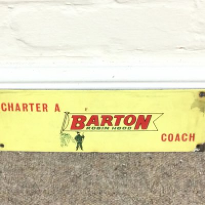 BARTON COACH CHARTER ROBIN HOOD VINTAGE ENAMEL SIGN 5 x 12 inches