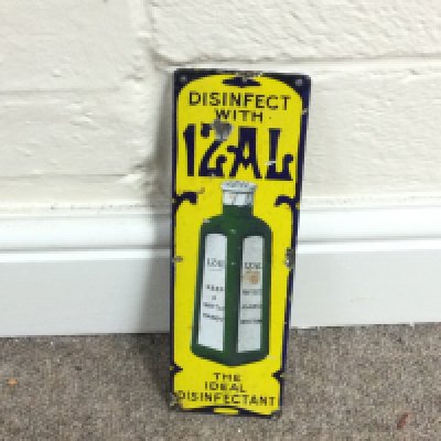 IZAL DISINFECTANT ENAMEL SIGN. 3 x 10 inches approximately