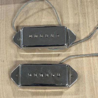 A pair of original Gibson P90 pickups mid to late 1960's with chrome dog ear covers - most likely from a Gibson ES330 or similar -