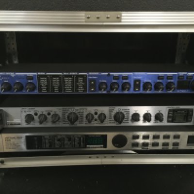 Three rack units comprising a Lexicon MX200 dual reverb effects processor, a TC Electronic M350 effect and reverb processor and a Virtualizer Pro DSP 1000P (3).