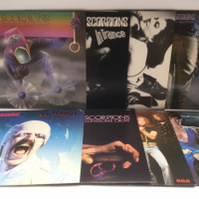 Eight Scorpions LPs comprising 'Blackout', 'Lonesome Crow', 'Lovedrive' and others.