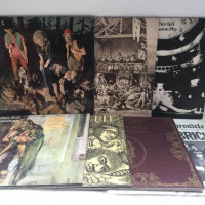Two bags containing 15 Jethro Tull and related LPs comprising mainly Island and Chrysalis reissues of 'Aqualung', 'Stand Up', 'This Was' and others.
