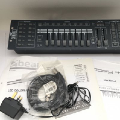 A collection of disco and stage lighting equipment comprising an Obey 40 DMX lighting controller, two KAM partybar V2 lighting units and two Beamz wall wash LED light bars (5).