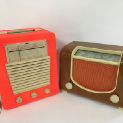 An HMV portable radio and record player plus two Bush radios and one other (4).